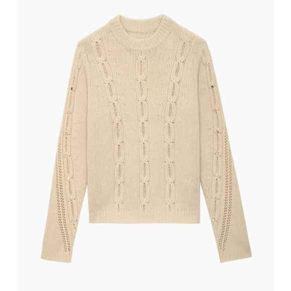 Zadig & Voltaire Defile Morley Cable Knit Cream Sweater NWT Small - Picture 3 of 12